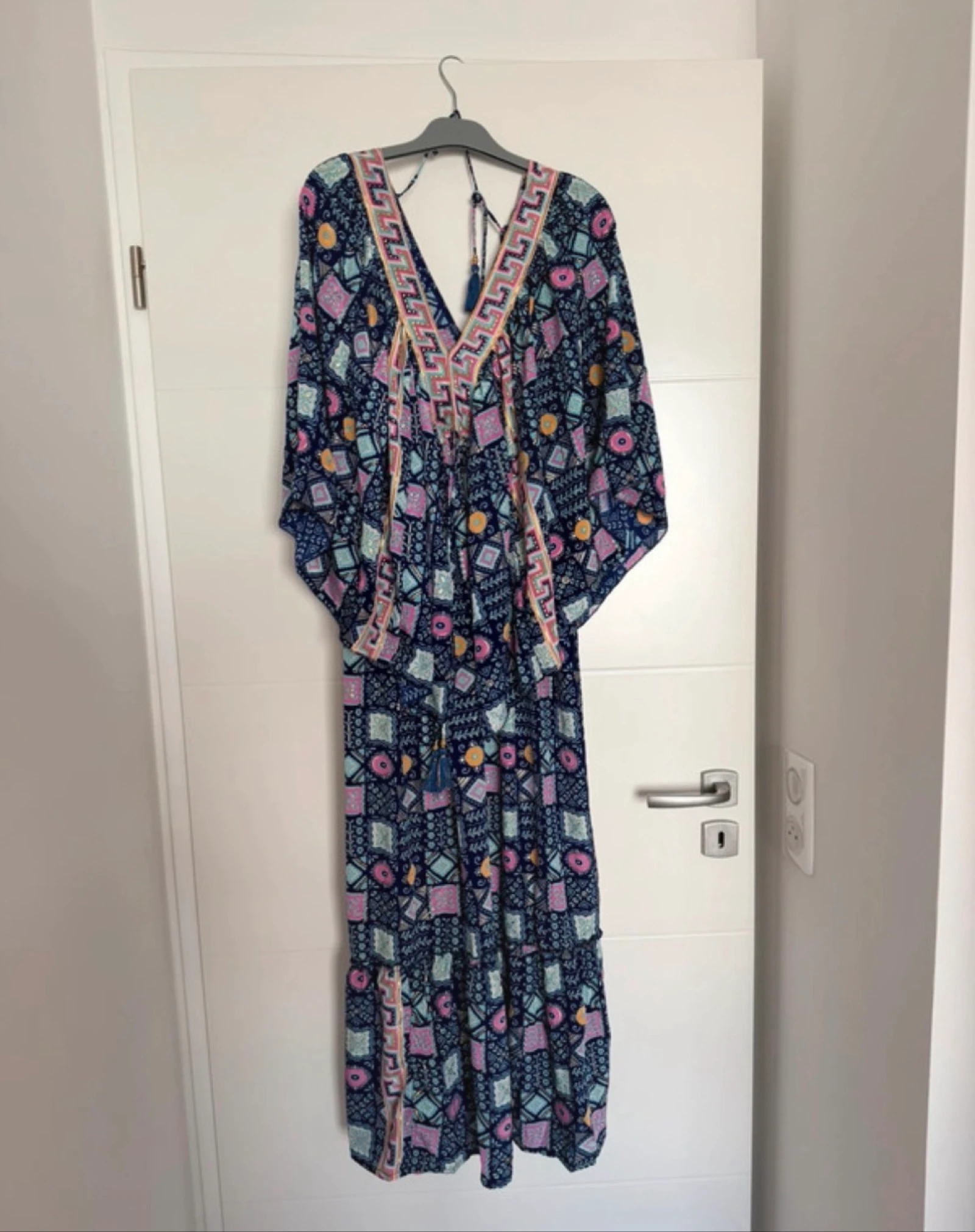Neuf | robe bohème carré bleu rose volant légère été magnifique | taille unique élastique – photo 2